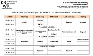 Foto eines exemplarischen Stundenplans