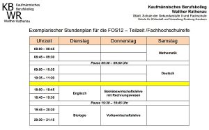 exemplarischer Stundenplan der FOS12b Teilzeit